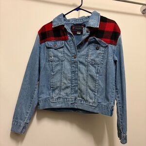 🖤❤️ Forever 21 Denim Jacket – Buffalo Plaid Detail ❤️🖤 Size Medium
